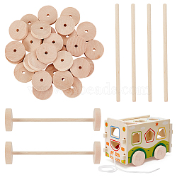 30 Set Chinese Cherry Wood Unfinshed Wheel & Stick, DIY Wooden Craft, BurlyWood, Stick: 10x0.4cm, Wheel: 2.5x0.6cm, Hole: 3.7mm, 3pcs/set(DIY-OC0010-68B)