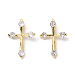 Brass Micro Pave Clear Cubic Zirconia Pendants, Cross, Real 18K Gold Plated, 20x14x5mm, Hole: 5x2mm(KK-K360-20G)