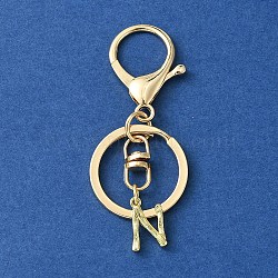 Alloy Initial Letter Charm Keychains, with Alloy Clasp, Golden, Letter N, 8.5cm(KEYC-YW00006-14)