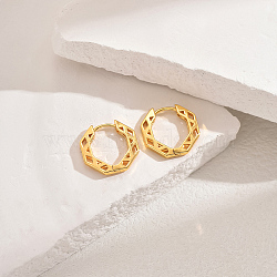 Classic Fashionable Brass Hoop Earrings for Women, Real 18K Gold Plated, Polygon, 16x16mm(PJ2124-1)