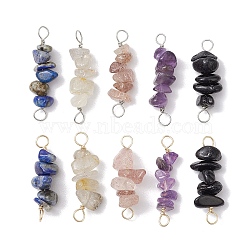 10Pcs 5 Styles Constellation Natural Gold Rutilated Quartz & Amethyst & Golden Sheen Obsidian & Strawberry Quartz & Lapis Lazuli Copper Wire Wrapped Chip Beaded Connector Charms, Platinum & Golden, Aries, 29~33x7.5~11x7.5~11mm, Hole: 2.5~3mm, 2pcs/style(PALLOY-JF02905-03)