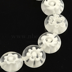 Handmade Millefiori Glass Bead Strands, Flat Round, White, 10x4mm, Hole: 1.2mm, about 40pcs/strand, 14.9 inch(LK-R006-15L)