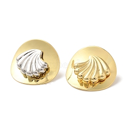 Rack Plating Brass Stud Earrings, Cadmium Free & Lead Free, Long-Lasting Plated, Shell Shape, Platinum & Real 18K Gold Plated, 30x27.5mm(EJEW-B062-04GP-01)