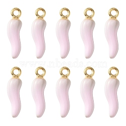 Alloy Enamel Pendants, Cadmium Free & Nickel Free & Lead Free, Light Gold, Hot Horn of Plenty/Italian Horn Cornicello Charms, Pink, 21x6x6mm, Hole: 2mm(X1-ENAM-N054-70F)