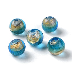 Handmade Gold Sand with Silver Foil Lampwork Beads Strand, Round, Dodger Blue, 11.5~12mm, Hole: 1.8mm, about 45pcs/strand, 17.72''(45cm)(LAMP-Z007-04B)