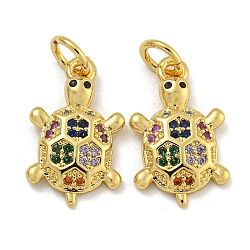 Rack Plating Brass Micro Pave Cubic Zirconia Pendants, Long-Lasting Plated, Cadmium Free & Lead Free, Turtle, Real 18K Gold Plated, 16x10x3mm, Hole: 3.5mm(KK-I718-04G)