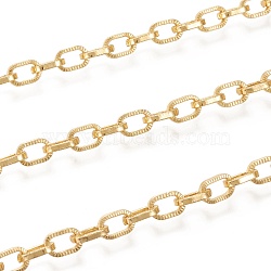 Brass Cable Chains, Textured, with Spool, Long-Lasting Plated, Soldered, Real 18K Gold Plated, 8x5.5x1.5mm, about 16.4 Feet(5m)/roll(CHC-M020-05G)