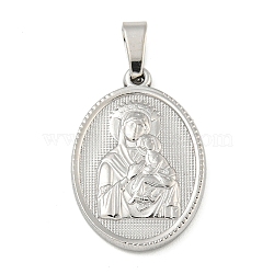 Non-Tarnish 304 Stainless Steel Pendants, Religious Theme Charm, Oval with Virgin Mary, Stainless Steel Color, 23.5x16x2.5mm, Hole: 5x3mm(STAS-B071-02I-17P)