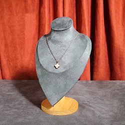 Velvet Bust Necklace Display Stands with Wooden Base, Jewelry Holder for Necklace Storage, Gray, 18.7x14x29.3cm(ODIS-Q041-02C-02)