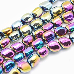 Electroplate Non-magnetic Synthetic Hematite Beads Strands, Nuggets, Multi-color Plated, 7x4~5mm, Hole: 1mm, about 57pcs/strand, 15.7 inch(40cm)(G-L488-A-08)
