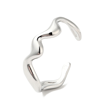 304 Stainless Steel Wave Open Cuff Ring for Women, Stainless Steel Color, US Size 7(17.3mm)