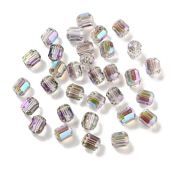 Electroplate Column Glass Beads, Half Rainbow Plated, Faceted, Medium Purple, 9x8mm, Hole: 1.5mm