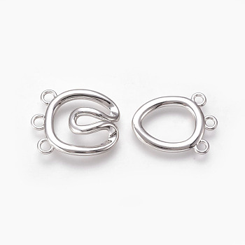 Brass Hook Clasps, 3-Strand, 6-Hole, Real Platinum Plated, 36mm, Hole: 1.8~2mm