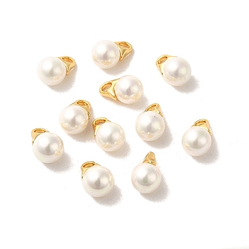 Shell Round Charms, with Real 18K Gold Plated Brass Findings, White, 14x8mm, Hole: 3x2.5mm