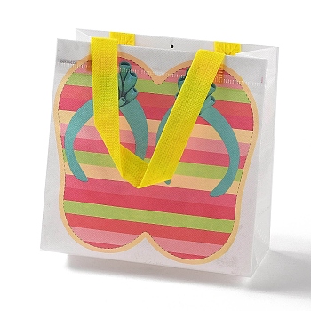 Summer Beach Theme Printed Flip Flops Non-Woven Reusable Folding Gift Bags with Handle, Portable Waterproof Shopping Bag for Gift Wrapping, Rectangle, Colorful, 9x19.8x20.5cm, Fold: 24.8x19.8x0.1cm