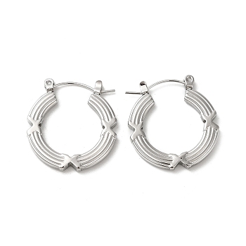 304 Stainless Hoop Earrings for Women, Donut, Stainless Steel Color, 24.5x23x2.5mm