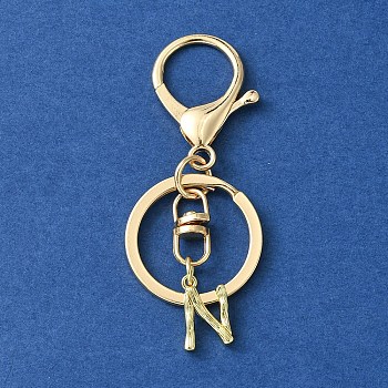 Alloy Initial Letter Charm Keychains, with Alloy Clasp, Golden, Letter N, 8.5cm