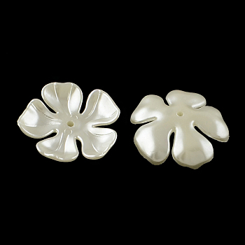 5-Petal Flower ABS Plastic Imitation Pearl Bead Caps, Creamy White, 36x36x8mm, Hole: 2mm