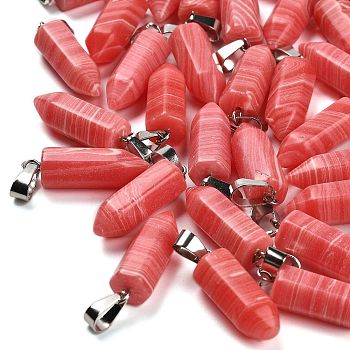 Synthetic Rhodochrosite Pendants, with Stainless Steel Color Plated 201 Stainless Steel Snap on Bails, 25.5~26.5x8~9x8~9mm, Hole: 7x4mm