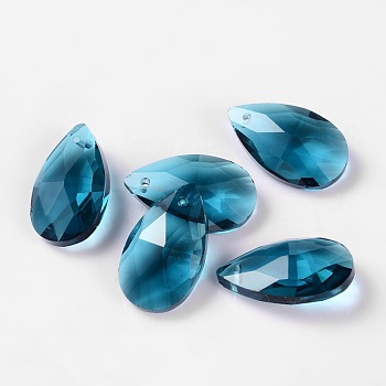 Faceted Teardrop Glass Pendants, Steel Blue, 22x13x7mm, Hole: 1mm
