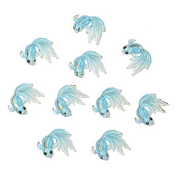 10Pcs UV Printing Acrylic Pendants, with Spray Paint Bottom, Fish, Light Sky Blue, 30x25x4mm, Hole: 1mm
