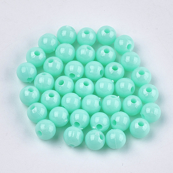 Opaque Plastic Beads, Round, Pale Turquoise, 6x5.5mm, Hole: 1.8mm, about 4790pcs/500g