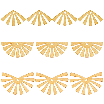 60Pcs 3 Style Brass Pendants, Fan, Raw(Unplated), 12~17x20~25x0.5mm, Hole: 1.2~1.5mm, 20pcs/style