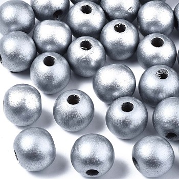 Dyed Natural Wood Beads, Round, Lead Free, Silver, 20x18mm, Hole: 4.5mm, about 400pcs/1000g