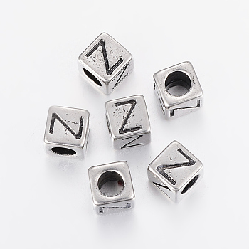 304 Stainless Steel Large Hole Letter European Beads, Cube with Letter.Z, Antique Silver, 8x8x8mm, Hole: 5mm