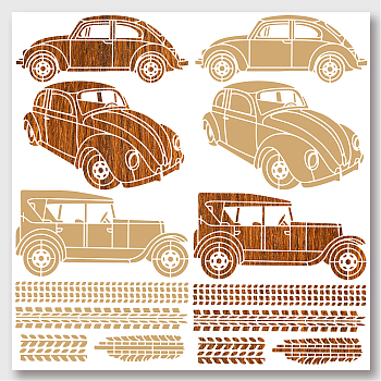 2Pcs 2 Styles PET Hollow Out Drawing Painting Stencils, for DIY Scrapbook, Photo Album, Car Pattern, 300x300mm, 1pc/style