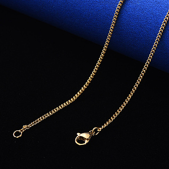 PVD Vacuum Plating 304 Stainless Steel Curb Chain Necklace, with Lobster Claw Clasp, Real 18K Gold Plated, Link: 3x2x0.6mm, 19.68 inch(50cm)