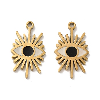 Ion Plating(IP) 316L Surgical Stainless Steel Pendants, with Enamel, Real 18K Gold Plated, Evil Eye Charm, Black, 20x11.5x1.5mm, Hole: 1.5mm