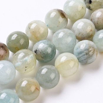 Natural Aquamarine Beads Strands, Round, 10mm, Hole: 0.8mm, about 40pcs/Strand, 15.35 inch(39cm)