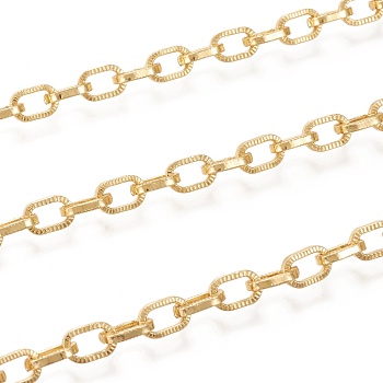 Brass Cable Chains, Textured, with Spool, Long-Lasting Plated, Soldered, Real 18K Gold Plated, 8x5.5x1.5mm, about 16.4 Feet(5m)/roll