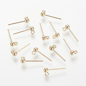 Brass Stud Earring Findings, with Loop, Nickel Free, Real 18K Gold Plated, 6x4mm, Hole: 1mm, pin: 0.8mm