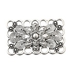 Tibetan Style Alloy Multi-Strand Links, Rectangle with Flower, Antique Silver, 25x40x4mm, Hole: 4mm(FIND-D042-06A-AS)