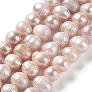 Natural Cultured Freshwater Pearl Beads Strands, Potato, Grade AB, Rosy Brown, 8.5~12x9~10mm, Hole: 0.6mm, about 37pcs/strand, 13.78''(35cm)(PEAR-E019-16)