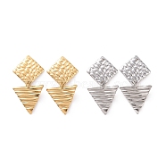 304 Stainless Steel Triangle with Rhombus Dangle Stud Earrings for Women, Mixed Color, 36mm, Pin: 0.8mm(EJEW-G328-16)