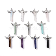 Natural & Synthetic Mixed Gemstone Faceted Double Terminal Pointed Big Pendants, Angel Charms, with Platinum Tone Brass Findings, Mixed Dyed and Undyed, 54~56x34~36x11~12mm, Hole: 3mm(G-H281-09P)