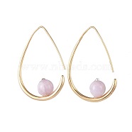 Natural Kunzite Dangle Earrings, with Rhinestone, Brass Earring Hook and Cardboard Jewelry Set Boxes, Teardrop, Real 18K Gold Plated, 36~38x24~25x2.5mm, Pin: 0.8mm(EJEW-JE03593-01)