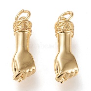 Brass Pendants, with Jump Rings, Long-Lasting Plated, Fist, Golden, 20x6.5x4.5mm, Hole: 3.2mm(KK-K250-05G)