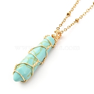 Double Pointed Synthetic Turquoise Pendant Necklace, Copper Wire Wrap Pendant and 304 Stainless Steel Findings Necklace, Golden, Bullet, 15.94 inch(40.5cm)(NJEW-JN03720-01)