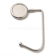 Zinc Alloy Bag Hangers, Purse Hooks, with Thick Right Angled Hook, Round, Platinum, 10~11.4x7.2x3.85x0.4~0.7cm, Tray: 3cm(BAGH-O001-04P)