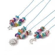 3Pcs 3 Style Sun & Moon & Star Synthetic Turquoise Chips Beaded Pendant Necklaces Set for Women, Mixed Color, 24.25 inch(61.6cm), 1Pc/style(NJEW-JN04221)