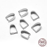 Rhodium Plated 925 Sterling Silver Pendant Bails, with 925 Stamp, Ice Pick & Pinch Bails, Platinum, 12x5mm, Pin: 0.7mm, Inseam Length: 10mm(STER-L057-078S)