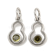 Brass Micro Pave Cubic Zirconia Pendants, Gourd, with Jump Ring, Olive Drab, Platinum, 12x7x2.5mm, Hole: 3mm(KK-P275-34P)