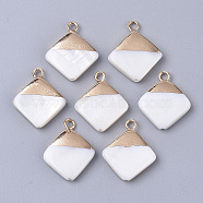 Electroplate Freshwater Shell Pendants, for DIY Jewelry Making, with Top Golden Plated Brass Loops and Half Drilled, Rhombus, Seashell Color, 18x15x3mm, Hole: 0.8mm, Diagonal Length: 18mm, Side Length: 12mm(X-SHEL-S276-64)