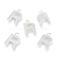 201 Stainless Steel Charms, Alphabet, Letter.R, 12x7.6x0.6mm, Hole: 1.4mm(X-STAS-C021-06P-R)