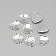 Sew on Rhinestone, Transparent Acrylic Rhinestone, Two Holes, Garment Accessories, Faceted, Heart, Clear, 18x18x4.5mm, Hole: 0.8~1mm(GACR-Q039-04)
