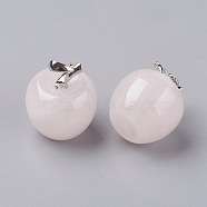 Natural Rose Quartz Pendants, with Alloy Finding, Apple, Platinum, 23x20mm, Hole: 2.5x5mm(G-E513-A08)